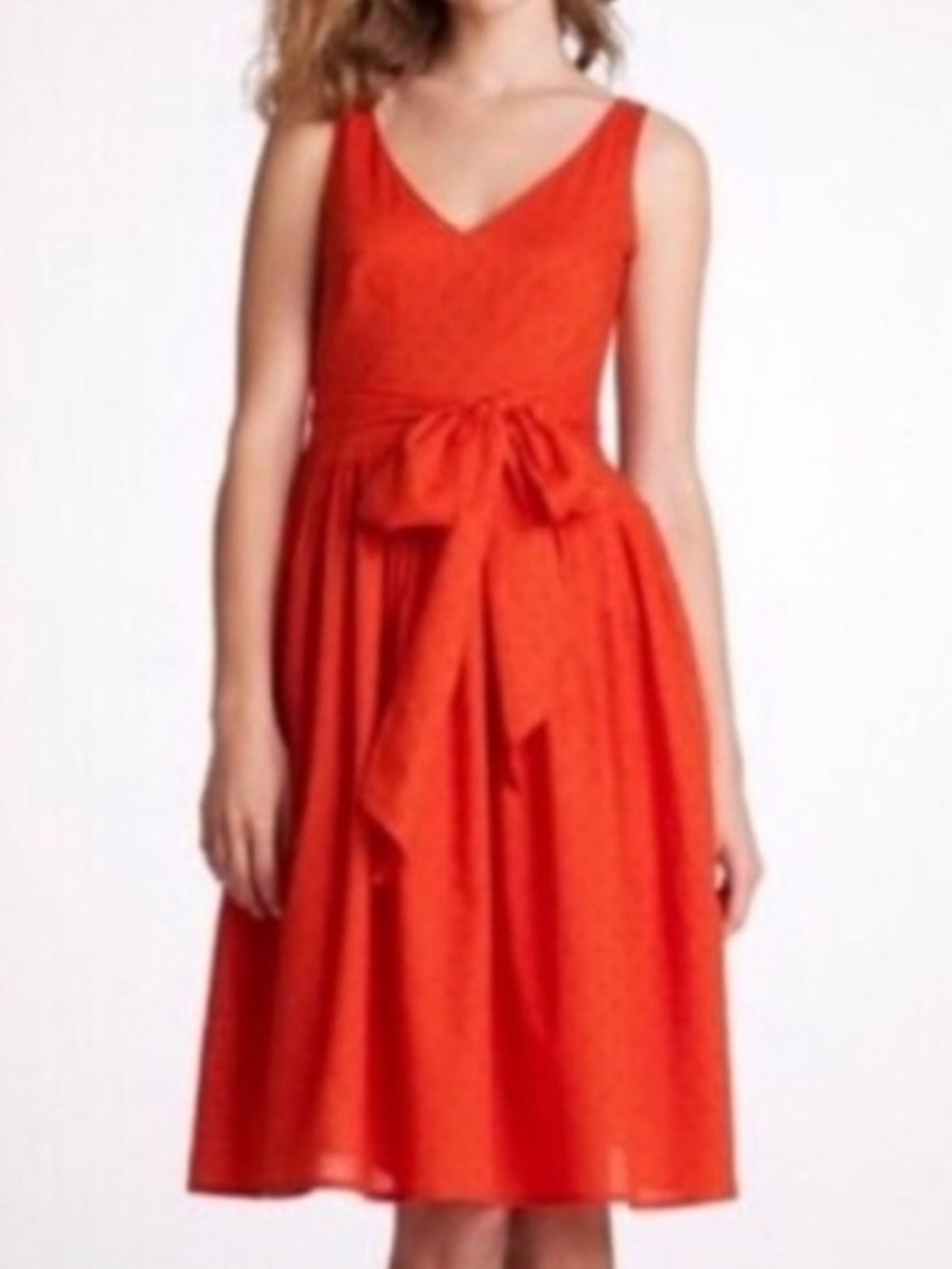 J. Crew Factory Vibrant Orange V-Neck Midi Dress